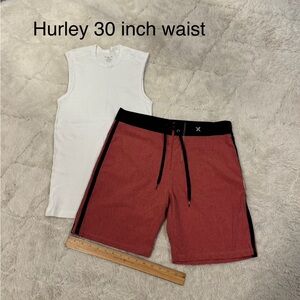 Hurley Red Shorts with White Tank Top Size 30